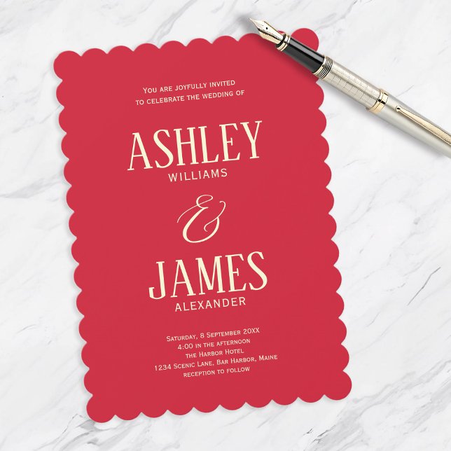 Modern Whimsy Red Scallop Colorful Wedding Invitation (Creator Uploaded)
