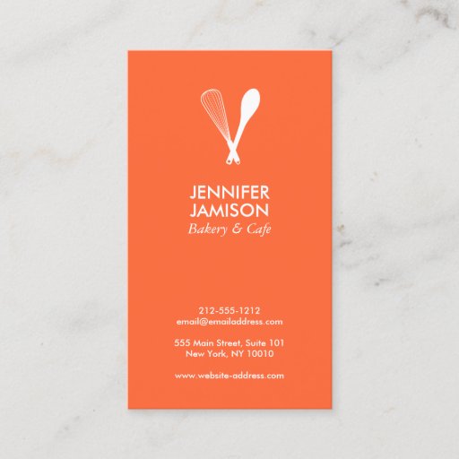 Customizable MODERN WHISK &amp; SPOON LOGO on ORANGE Business Card