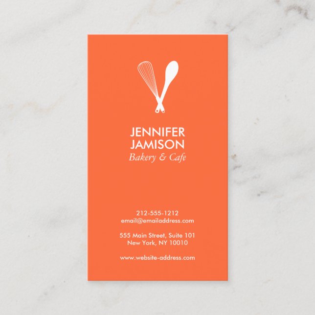MODERN WHISK & SPOON LOGO on ORANGE Business Card (Front)