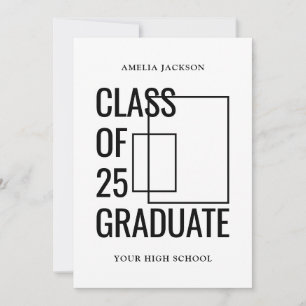 Modern White 2 Photos Class Of 25 Grad Open House Invitation