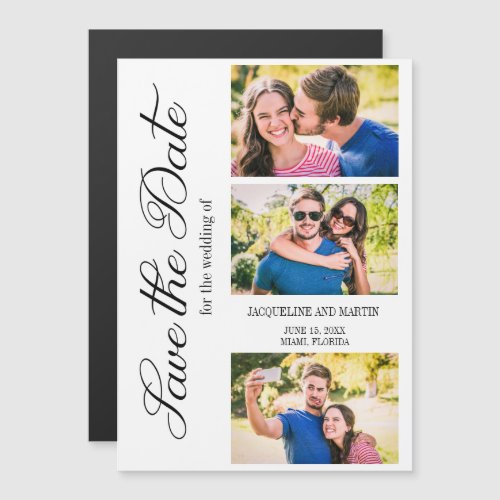 Modern White 3 Photo Wedding Save Date Save Date Magnetic Invitation