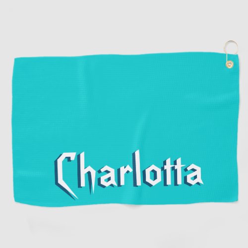 Modern White 3D Cuztomized Name  Turquoise Blue  Golf Towel