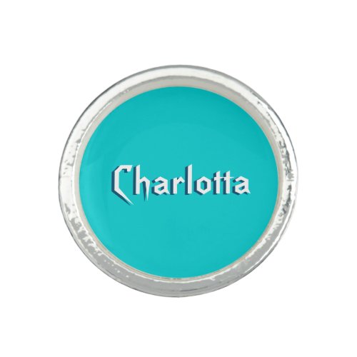 Modern White 3D Cuztomized Name  Turquoise Blue  Ring