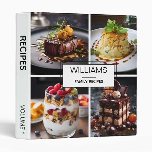 Modern White 4 Photo Personalized Family Recipes 3 Ring Binder
