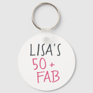 Modern White 50 Fabulous 50th Birthday Keychain