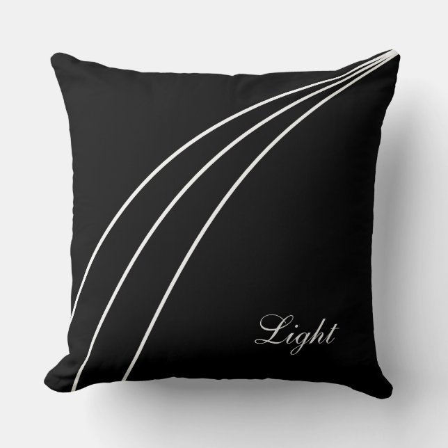 Modern White Abstract Wavy Lines on Black Throw Pillow (Front)