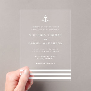 Modern White Anchor Nautical Wedding Acrylic Invitations
