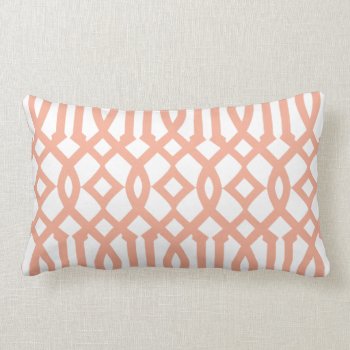Modern White And Apricot Orange Trellis Pattern Lumbar Pillow by cardeddesigns at Zazzle