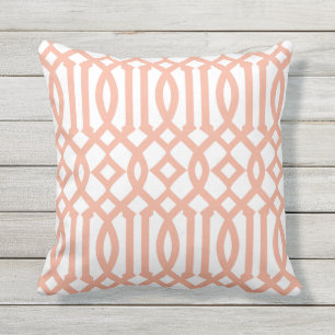Modern White and Apricot Orange Trellis Pattern Outdoor Pillow