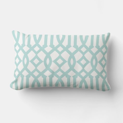 Modern White and Aqua Trellis Pattern Lumbar Pillow