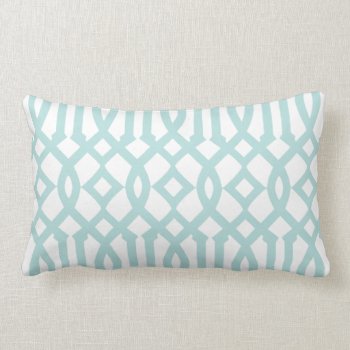 Modern White And Aqua Trellis Pattern Lumbar Pillow by cardeddesigns at Zazzle