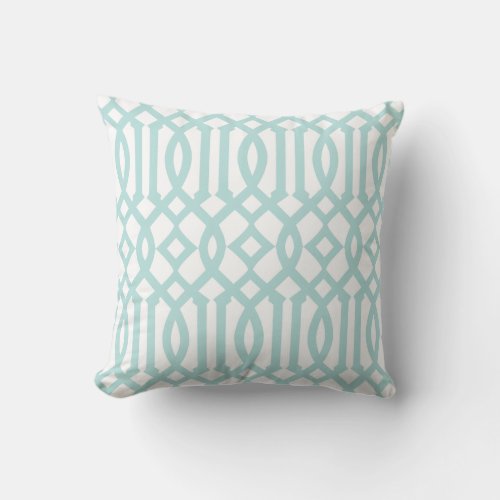 Modern White and Aqua Trellis Pattern Throw Pillow