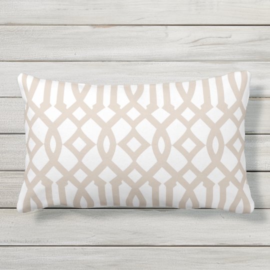 Modern White and Beige Imperial Trellis Lumbar Pillow