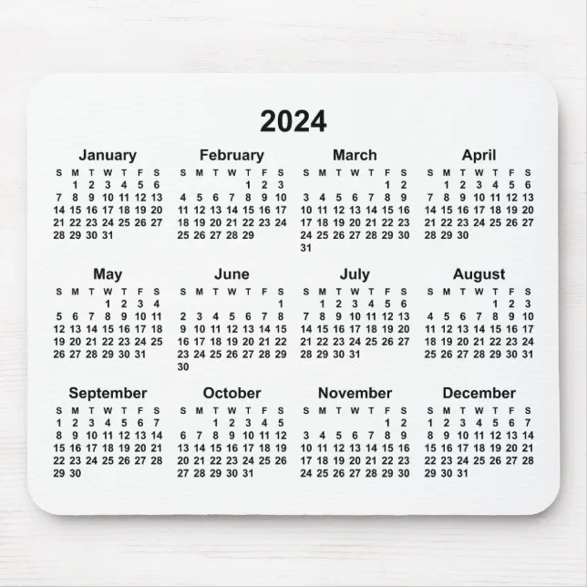 Modern White and Black 2024 Calendar Mouse Pad | Zazzle