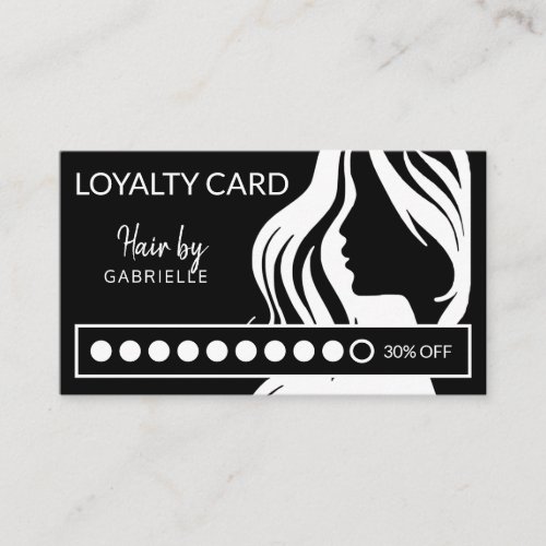 Modern white and black beauty salon loyalty punch business card