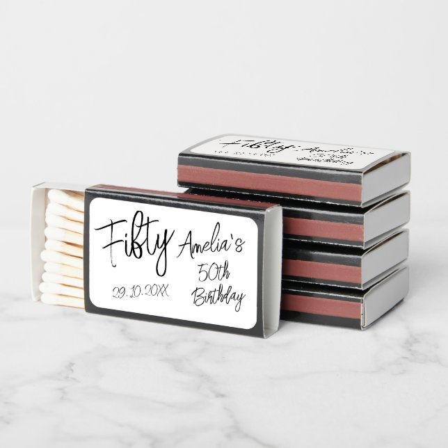 Modern White and Black Birthday Party Matchboxes (Stacked)