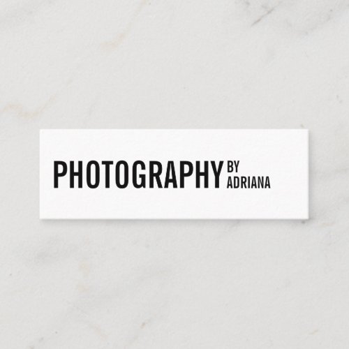 Modern white and black bold typography photography mini business card