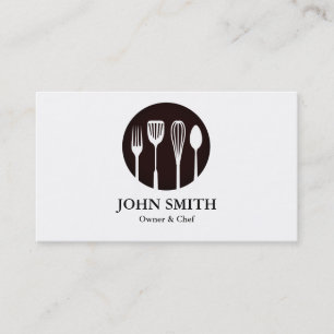 Modern White and Black Catering, Restaurant, Chef Business Card