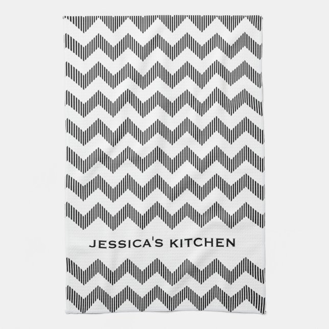 Modern White And Black Chevron Pattern Towel (Vertical)