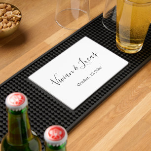 Modern White and Black Chic Script Return Address Bar Mat