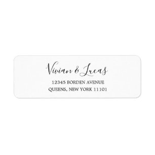 Modern White and Black Chic Script Return Address Label