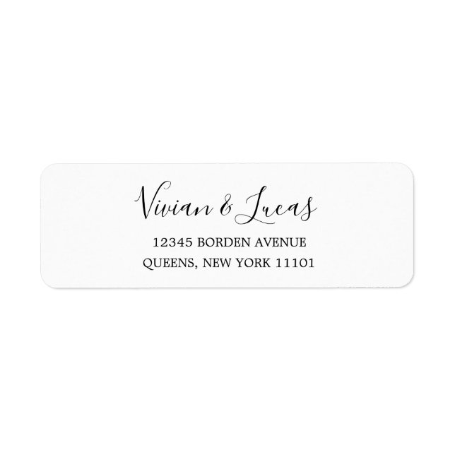 Modern White and Black Chic Script Return Address Label (Front)