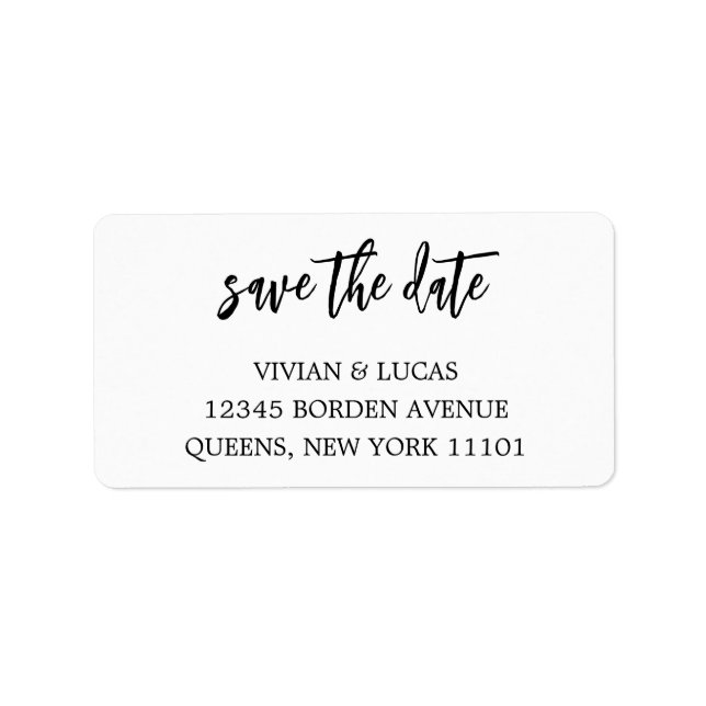 Modern White and Black Chic Script Save The Date Label (Front)