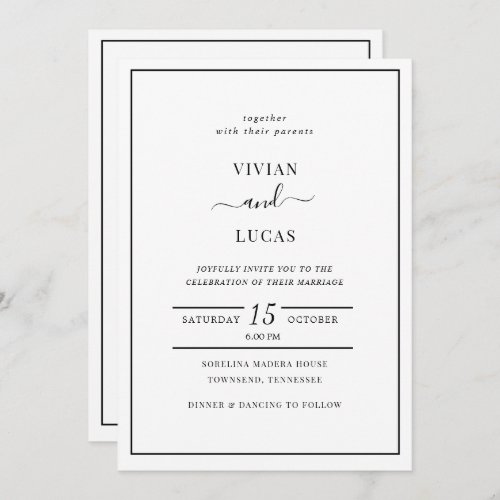 Modern White and Black Formal Minimal Wedding Invitation
