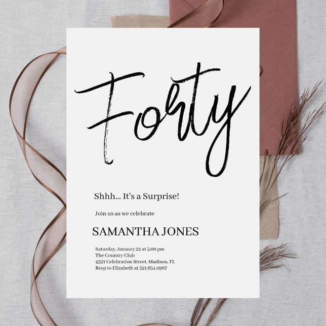 Modern White and Black Forty 40th Birthday Party Invitation (Creator Uploaded)