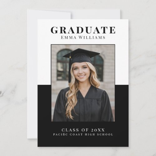 Modern White and Black Graduate Announcement