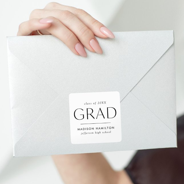 Modern White and Black Graduation Square Sticker (Creator Uploaded)