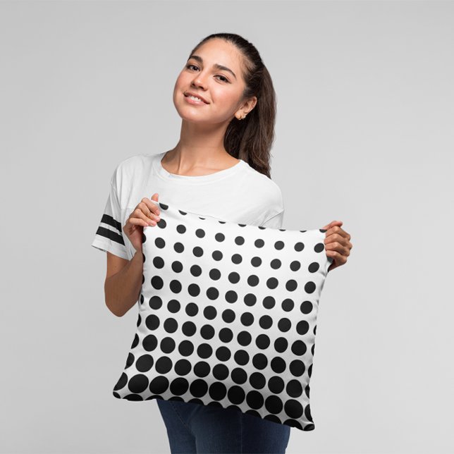 Modern White and Black Halftone Dots Throw Pillow (Black and White Halftone Dots)