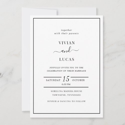 Modern White and Black Minimal Wedding Invitation