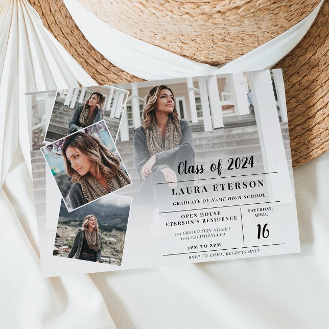 Modern white and black minimalist photo graduation invitation (Modern white and black minimalist photo graduation invitation)