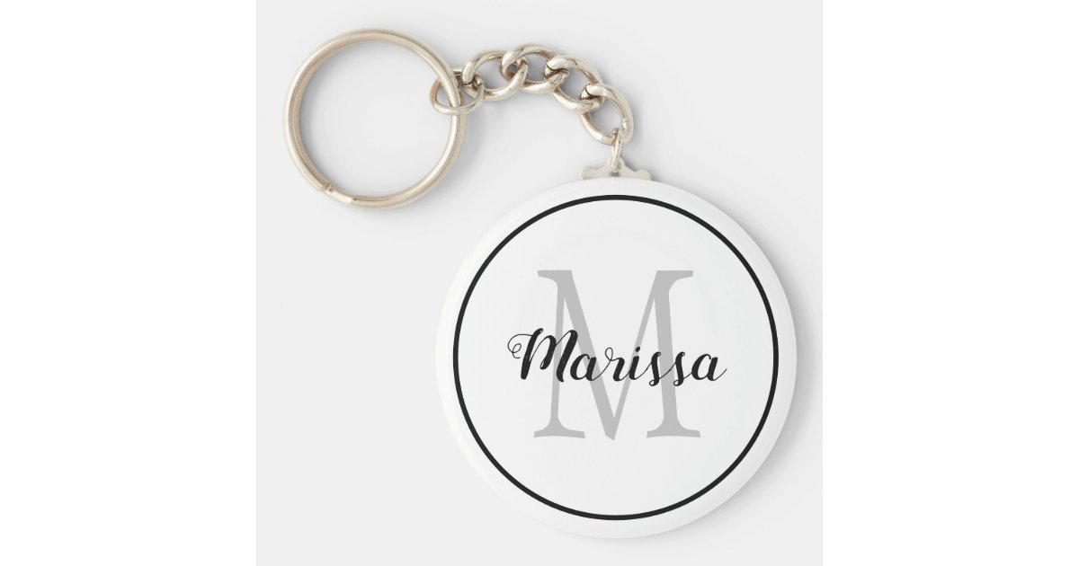 Modern White and Black Monogram Name Keychain