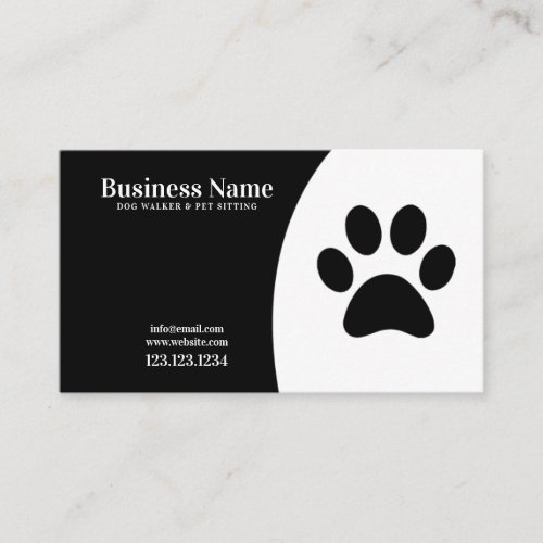 Modern White and Black Paw Print Dog Walking Business Card