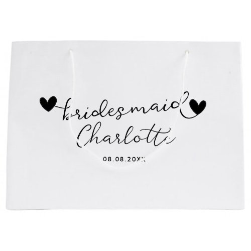 Modern White and Black Personalized Bridesmaids  Large Gift Bag
