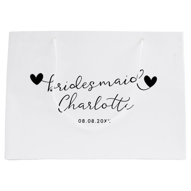 Modern White and Black Personalized Bridesmaids  Large Gift Bag (Front)