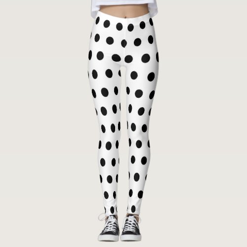 Modern white and black polka dots spots pattern leggings