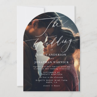 Modern White and Black Simple Photo Wedding Arch Invitation