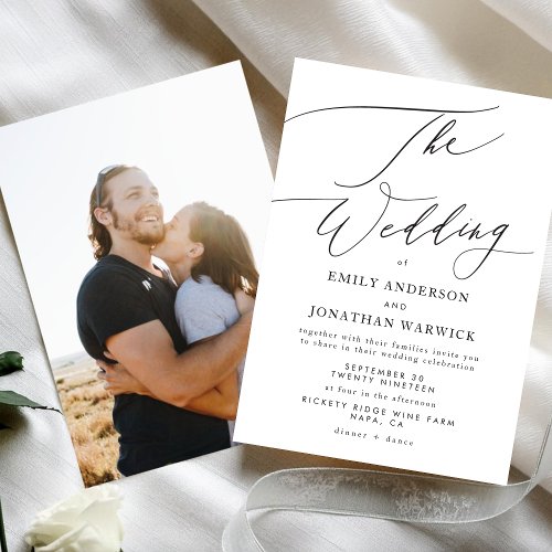 Modern White and Black Simple Photo Wedding Invitation