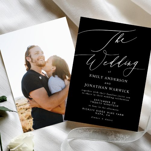 Modern White and Black Simple Photo Wedding Invitation