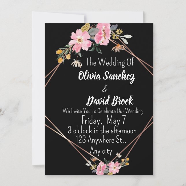 Modern White and Black Simple Wedding  Invitation (Front)