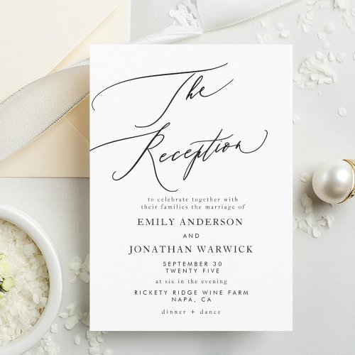 Modern White and Black Simple Wedding Reception Invitation