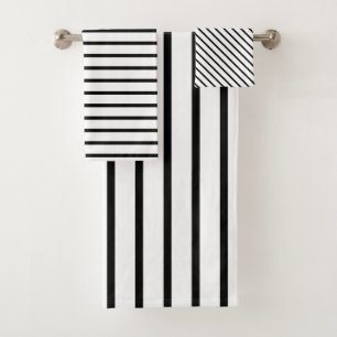 Modern White and Black Stripe Bath Towel Set