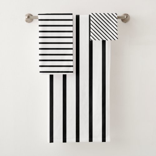 Modern White and Black Stripe Bath Towel Set