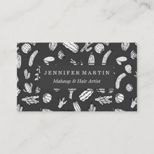 Modern White and Black Succulent Cactus Pattern Business Card
