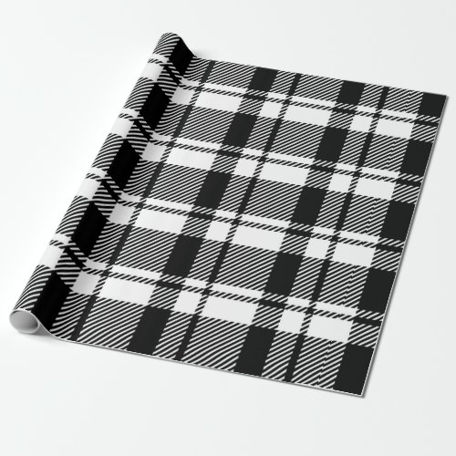 Modern White and Black Tartan Plaid Wrapping Paper