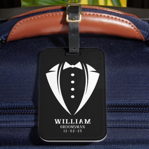 Modern White and black Tuxedo Groomsman Gift Luggage Tag