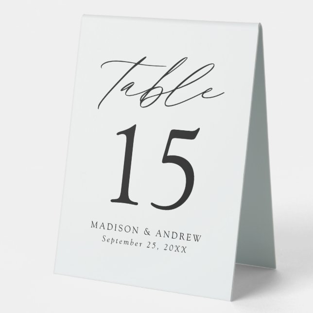 Modern White and Black Wedding Table Number Tent (Front)